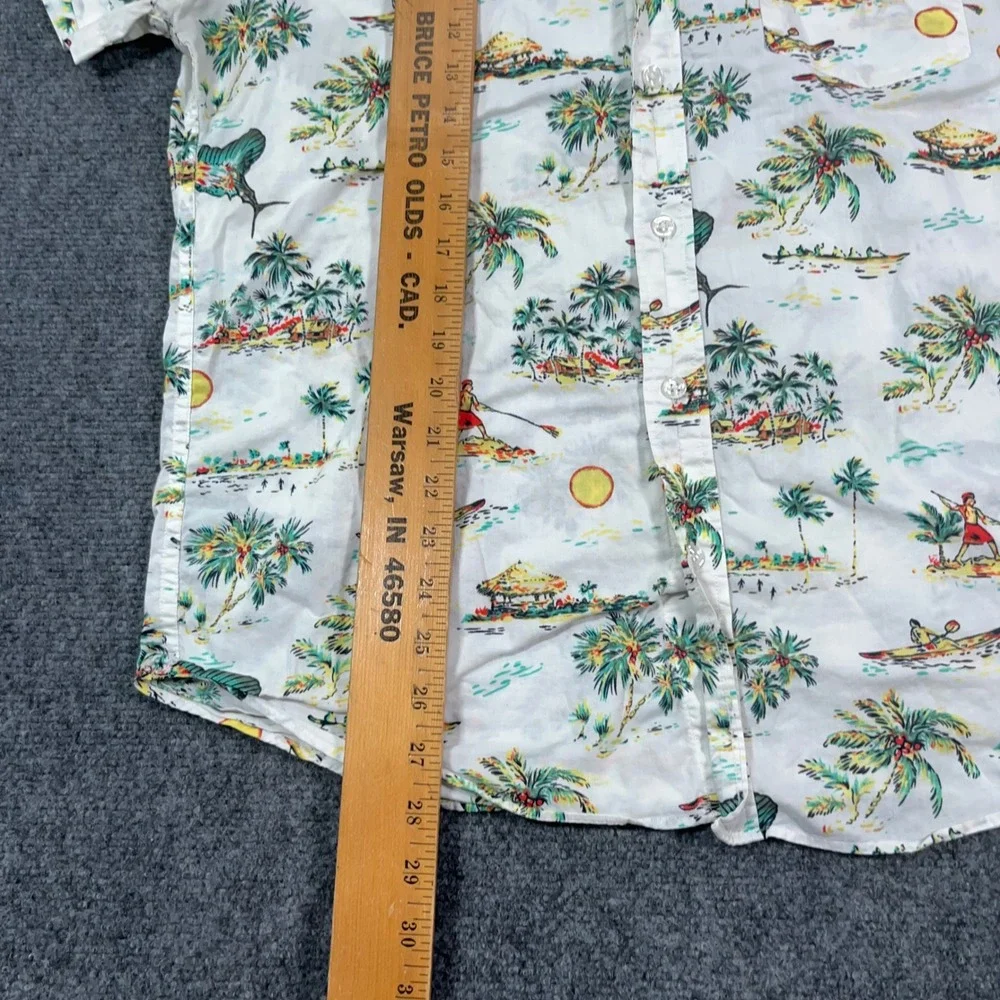 J. Crew Lightweight Chambray Button Down Shirt Mens M Tropical Island AOP White